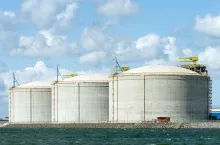 Huge tanks for LNG or liquid natural gas, in the rotterdam harbour