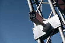 CCTV street cameras on iron pole. Monitoring Camera or surveillance camera concept. Stock photo