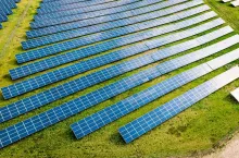 Photovoltaic farm as a renewable energy source. Pure energy in the countryside.