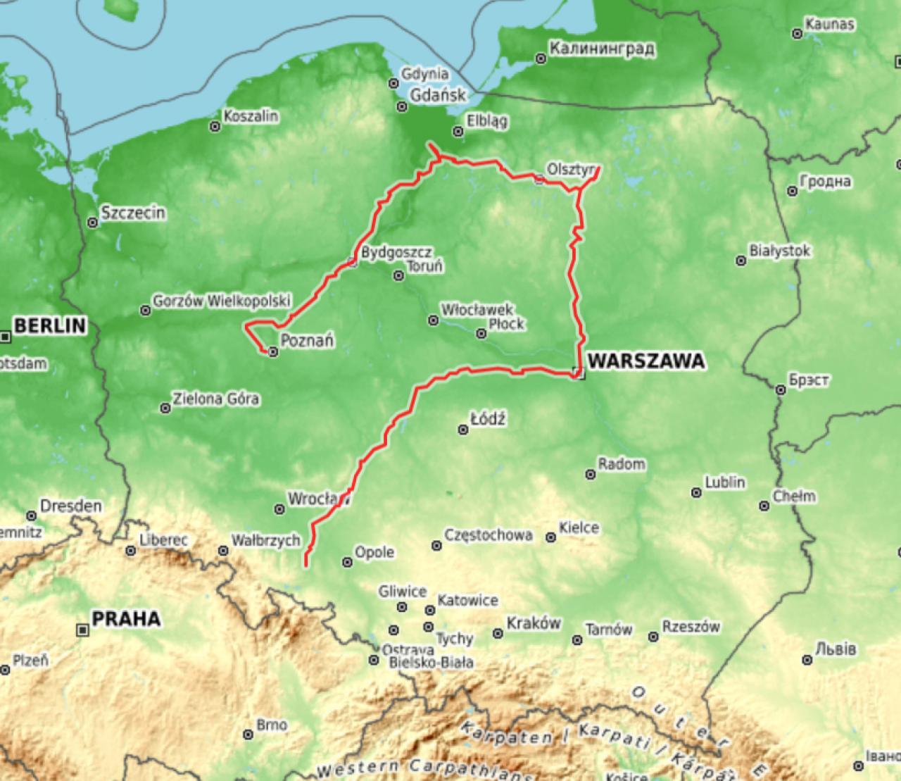Mapa trasy Akcji Jedziemy dla Borysa!
