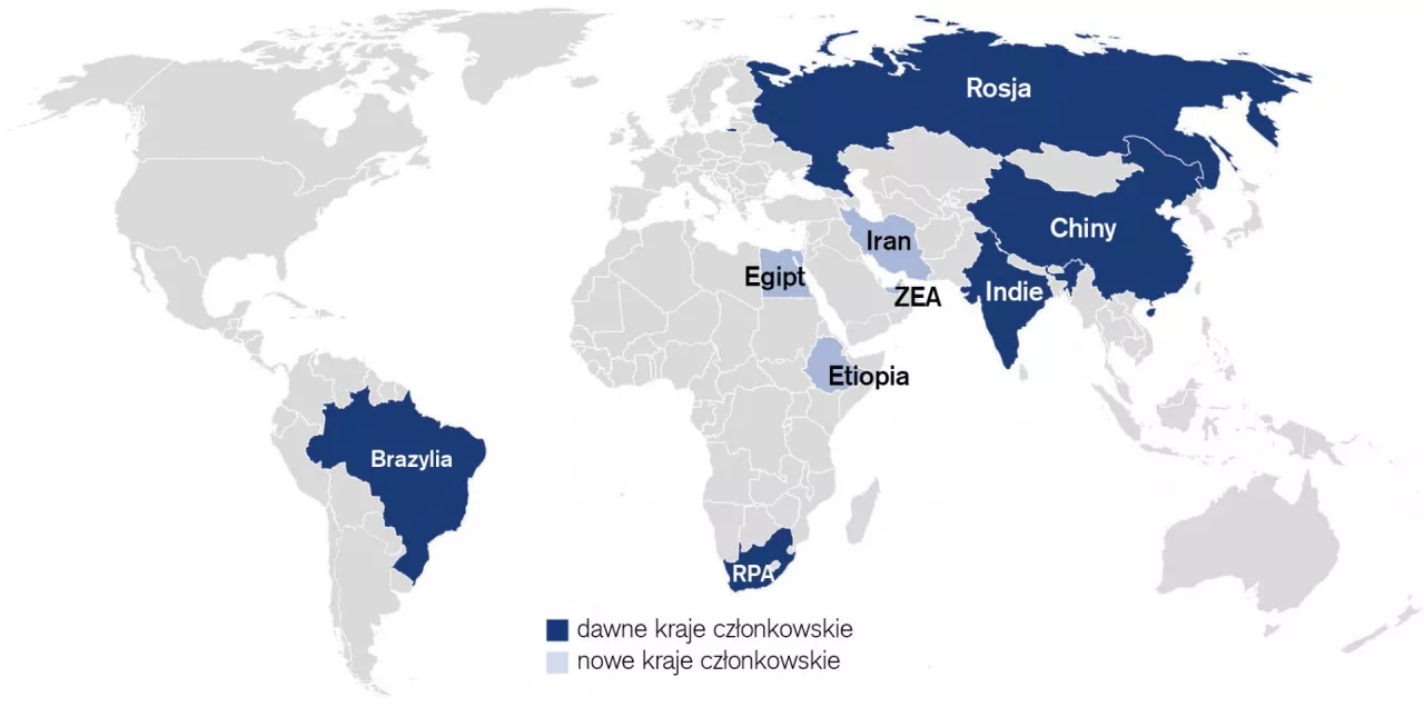 Mapa z krajami grupy BRICS PLUS