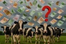 Krowy, euro i znak zapytania – symboliczna grafika o dyskusji na temat finansowania WPR 