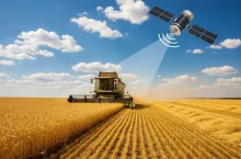 satelita analizuje pole koszonego zboża