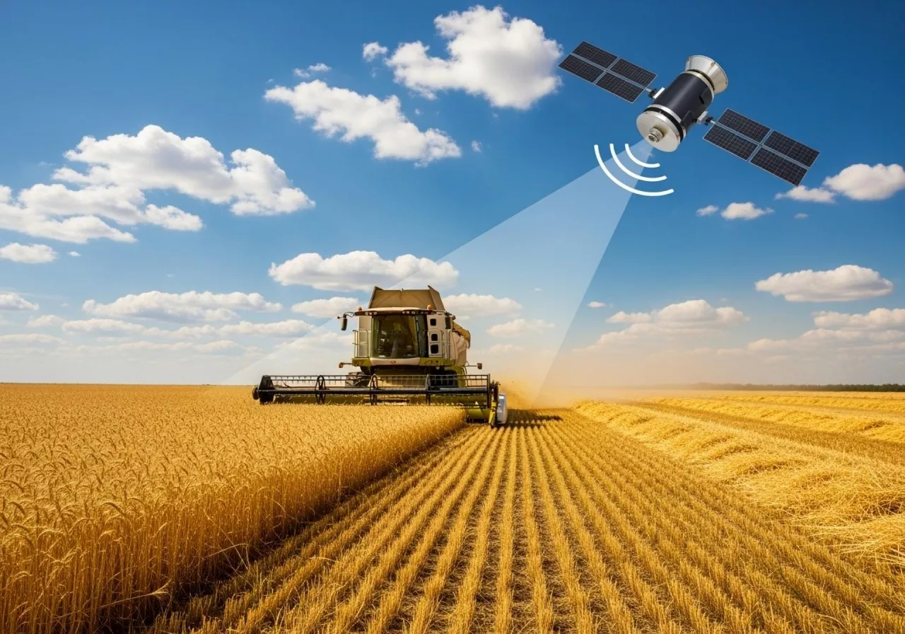 satelita analizuje pole koszonego zboża