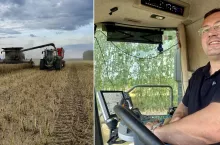 Rzepaczane żniwa w gospodarstwie państwa Ojdanów w powiecie hajnowskim. Za kierownica kombajnu minister Stefan Krajewski