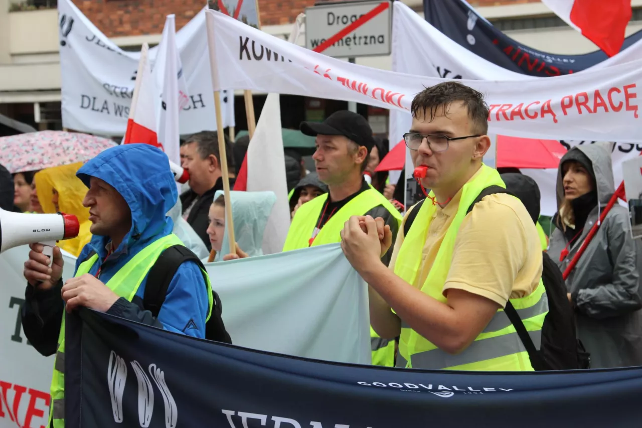 Protest w obronie miejsc pracy przed gmachem MRiRW