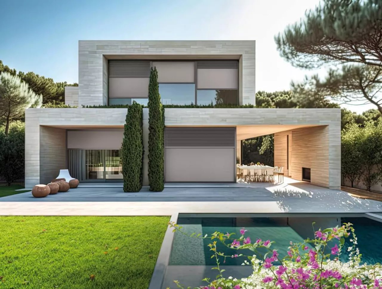 Nowoczesny dom dwupiętrowy z dużymi oknami