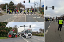 Protest rolników, którzy blokują przejazd przez drogę krajową DK 10, który jest pilnowany przez policję