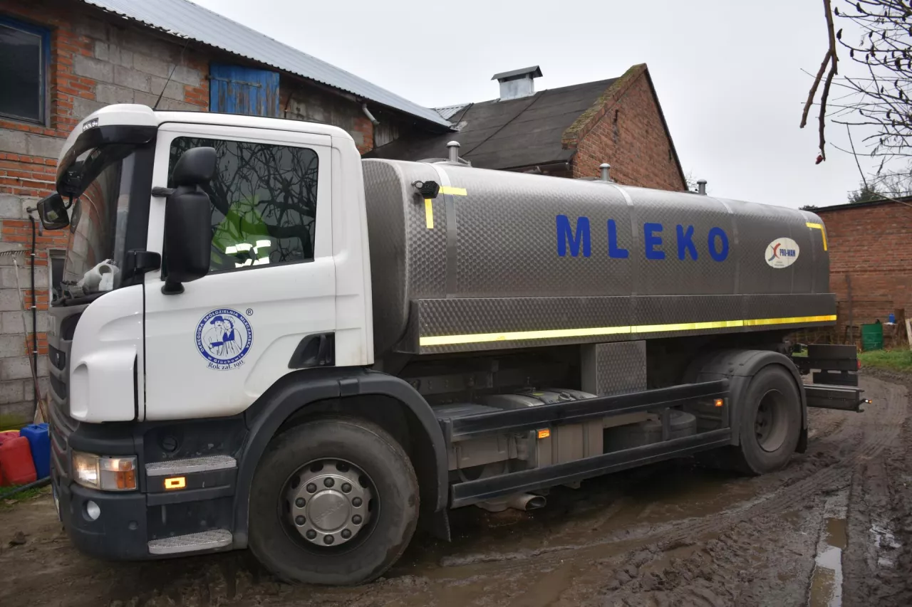 Cysterna OSM Głuchów odbierająca mleko z gospodarstwa Kamila Kowalskiego
