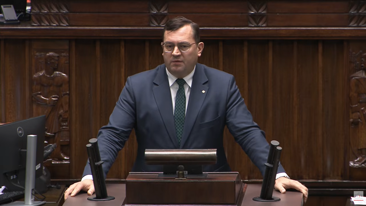 Stefan Krajewski, minister rolnictwa, w Sejmie
