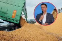 kukurydza rozładunek, w kółeczku twarz Mirosława Marciniaka