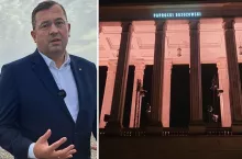 po lewej minister rolnictwa, po prawej gmach ministerstwa rolnictwa
