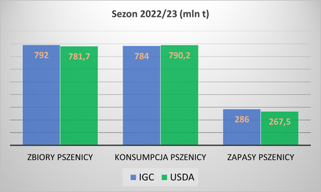 Bilans pszenicy sezon 2022/23 IGC vs. USDA