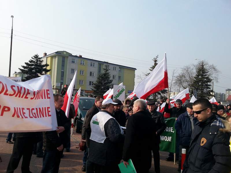 Ponad 200 producentów wieprzowiny z Lubelszczyzny i z Mazowsza protestowało w środę 11 marca przed bramami Zakładów Mięsnych w Łukowie.