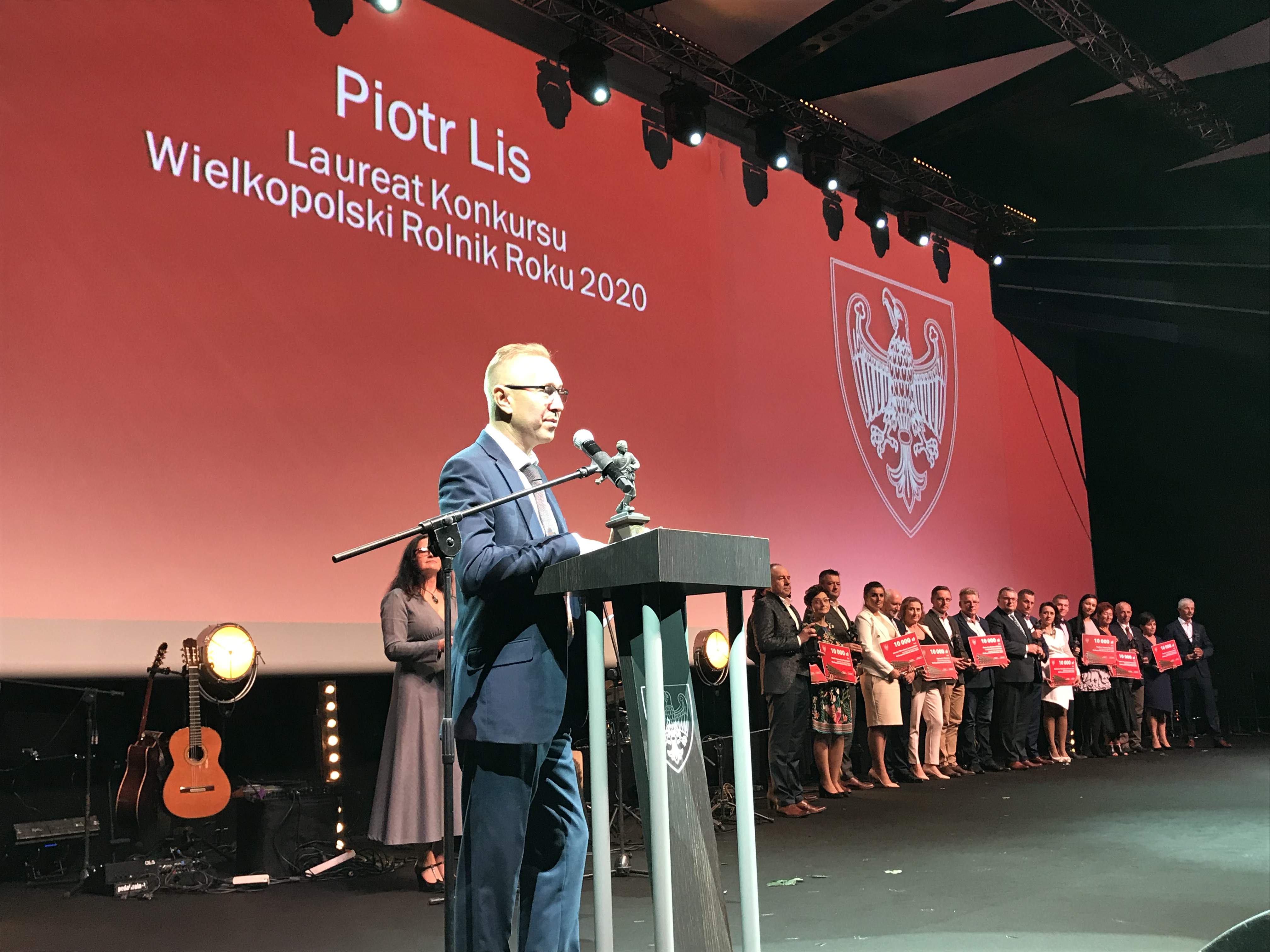 Piotr Lis, Laureat Konkursu Wielkopolski Rolnik Roku 2020, składający podziękowania.