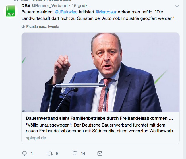 Wielu rolników i organizacji rolniczych protestowało przeciwko porozumieniu UE-Mercosur. Foto z Twittera.