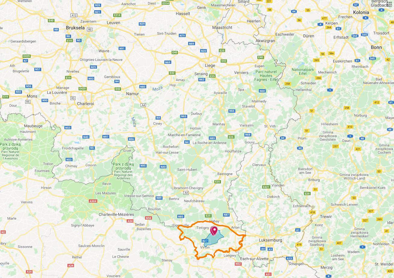 Region występowania ASF w Belgii