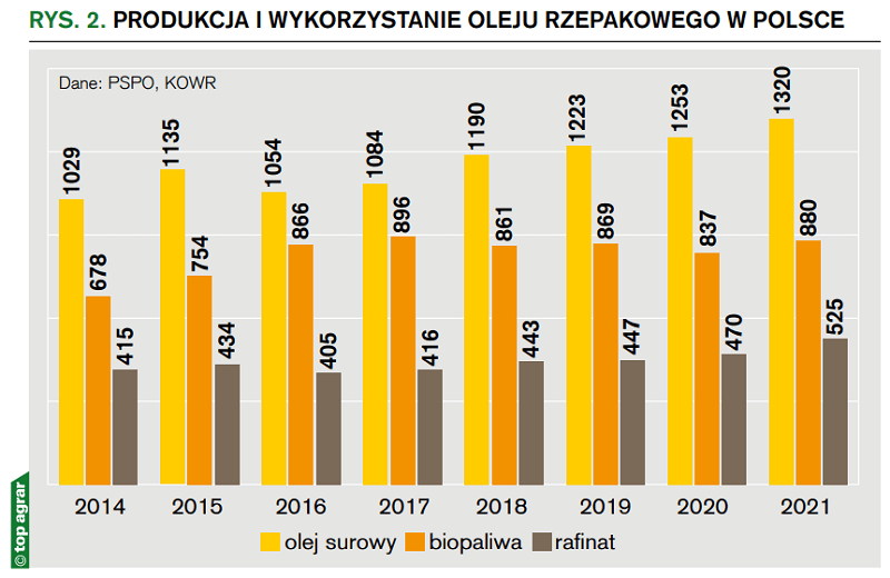 rys.  2 produkcja i wykorzystanie oleju rzepakowego w polsce