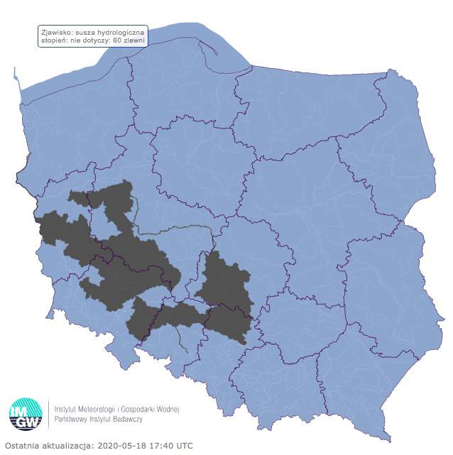 Susza hydrologiczna w 60 zlewniach w dorzeczach Odry